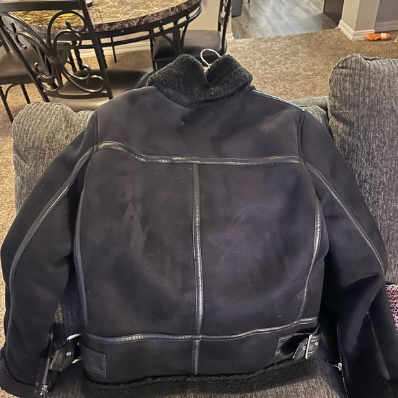 Faux Fur Shearling Moto Black Jacket Small - Picture 4 of 4
